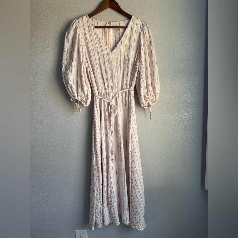 Calvin Klein Women’s Pink Striped Maxi Dress Puffed Sleeves Size 6 - Picture 2 of 6